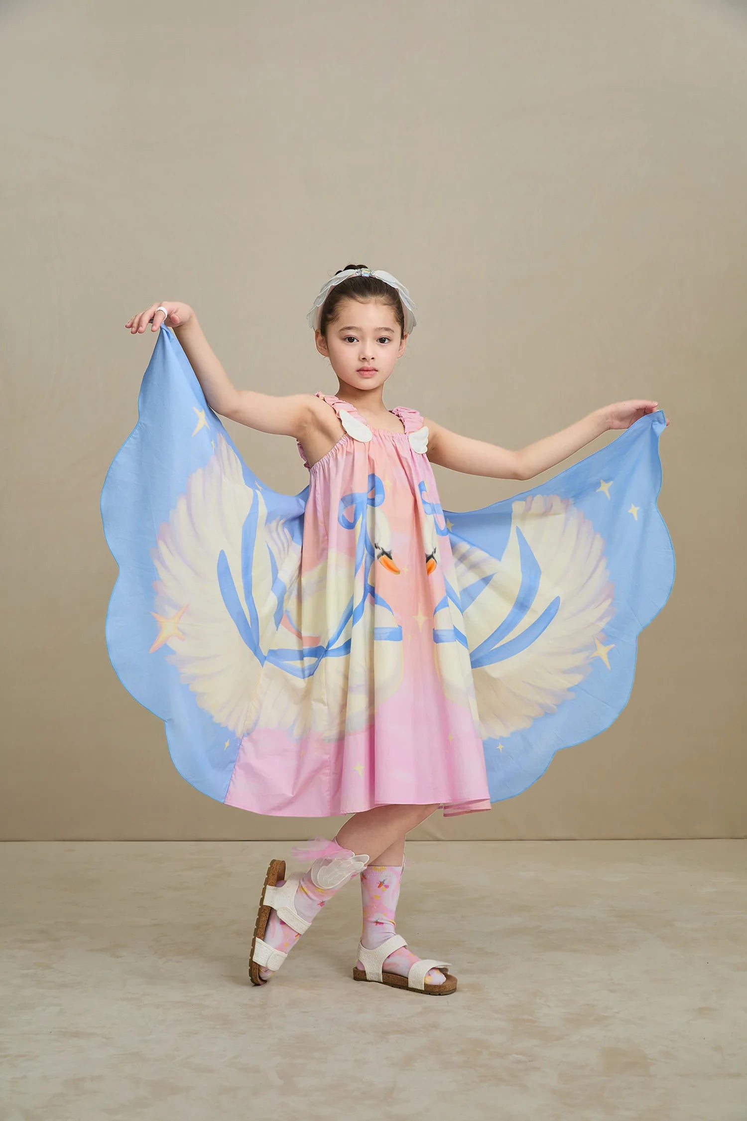 Poco Blush Swan Wing Art Print Dress