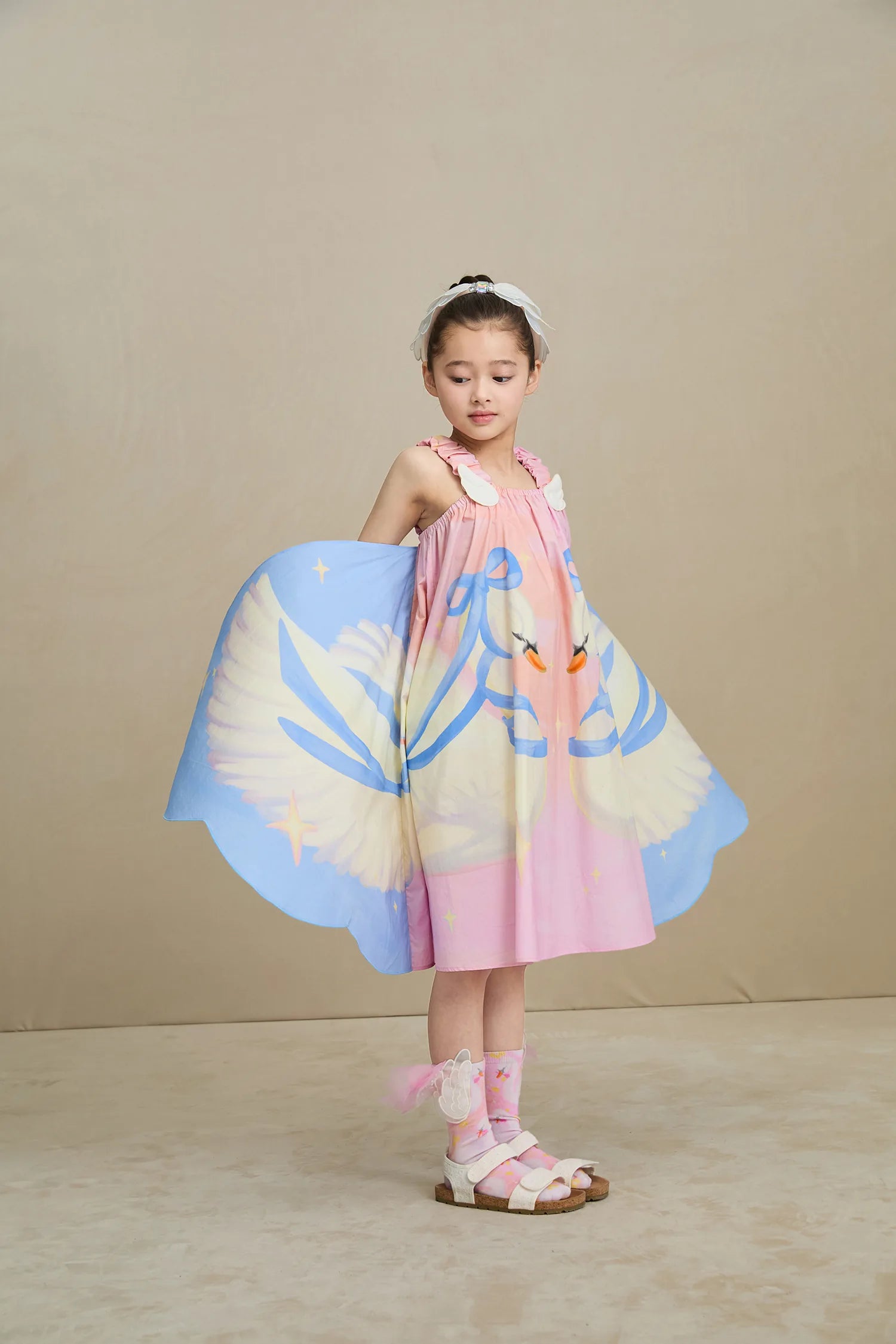 Poco Blush Swan Wing Art Print Dress