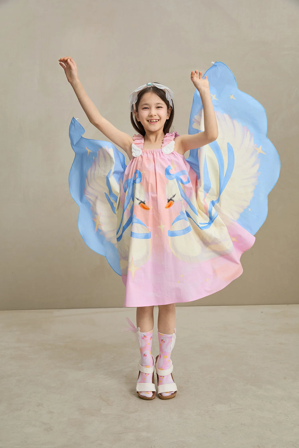 Swan Wing Art Print Dress — creative kids fashion by Poco Blush girls 3-12