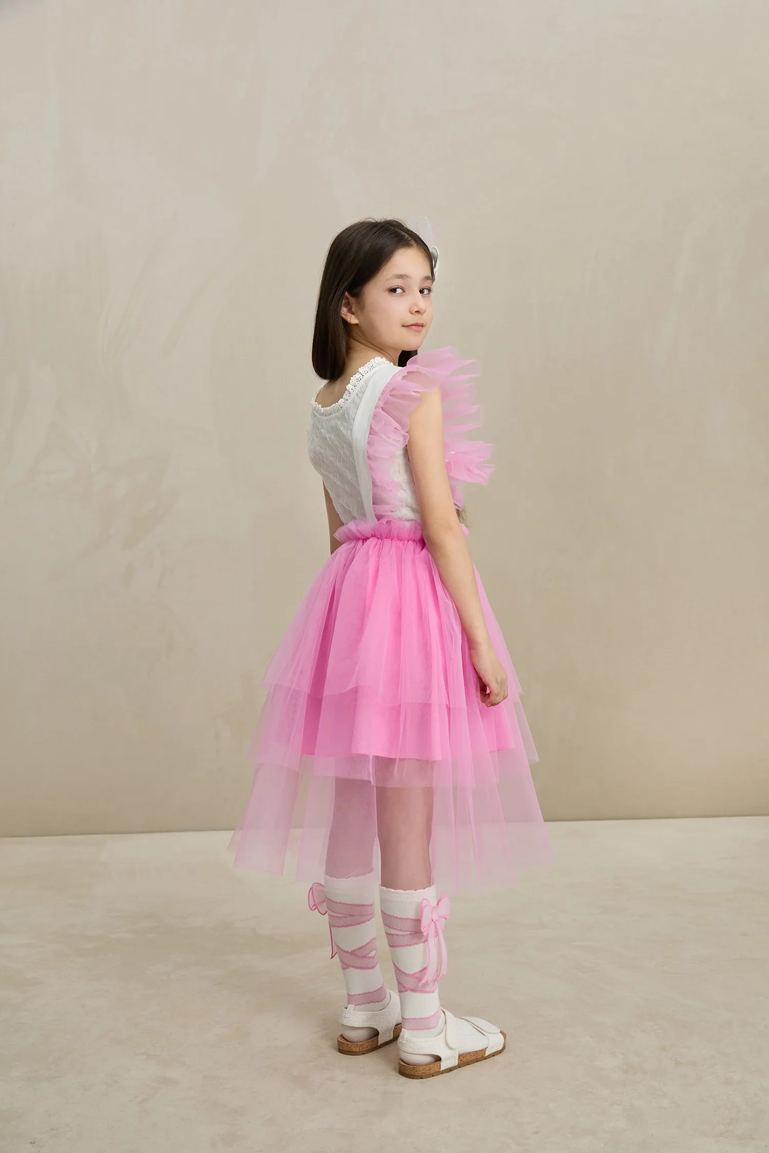 Poco Blush 3D Swan Head Mesh Suspender Dress