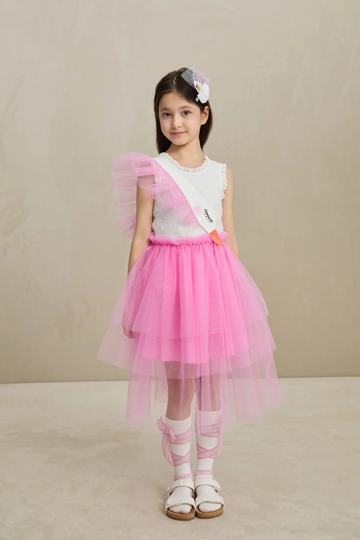 Poco Blush 3D Swan Head Mesh Suspender Dress