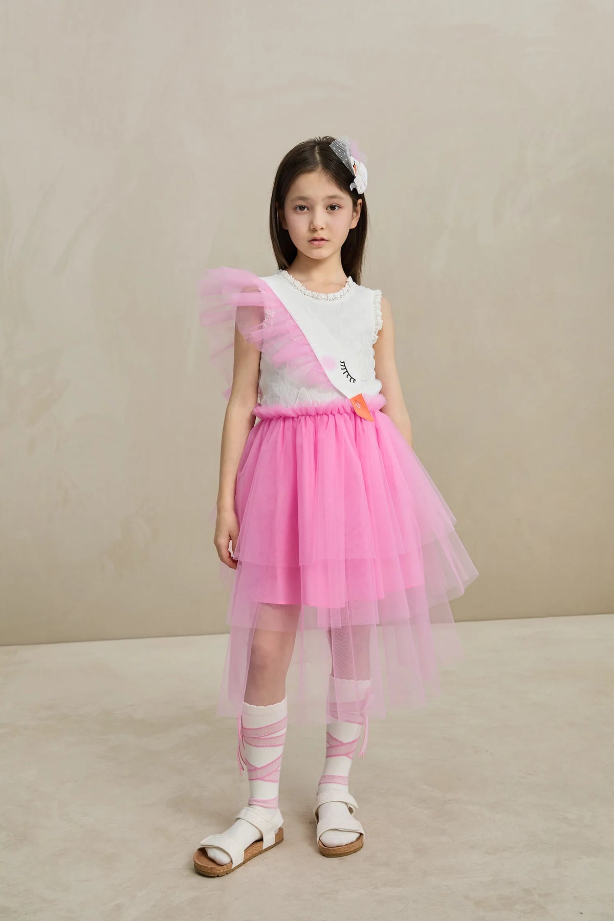 Poco Blush 3D Swan Head Mesh Suspender Dress