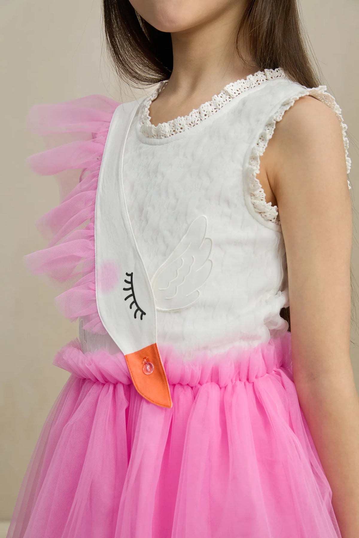 Poco Blush 3D Swan Head Mesh Suspender Dress