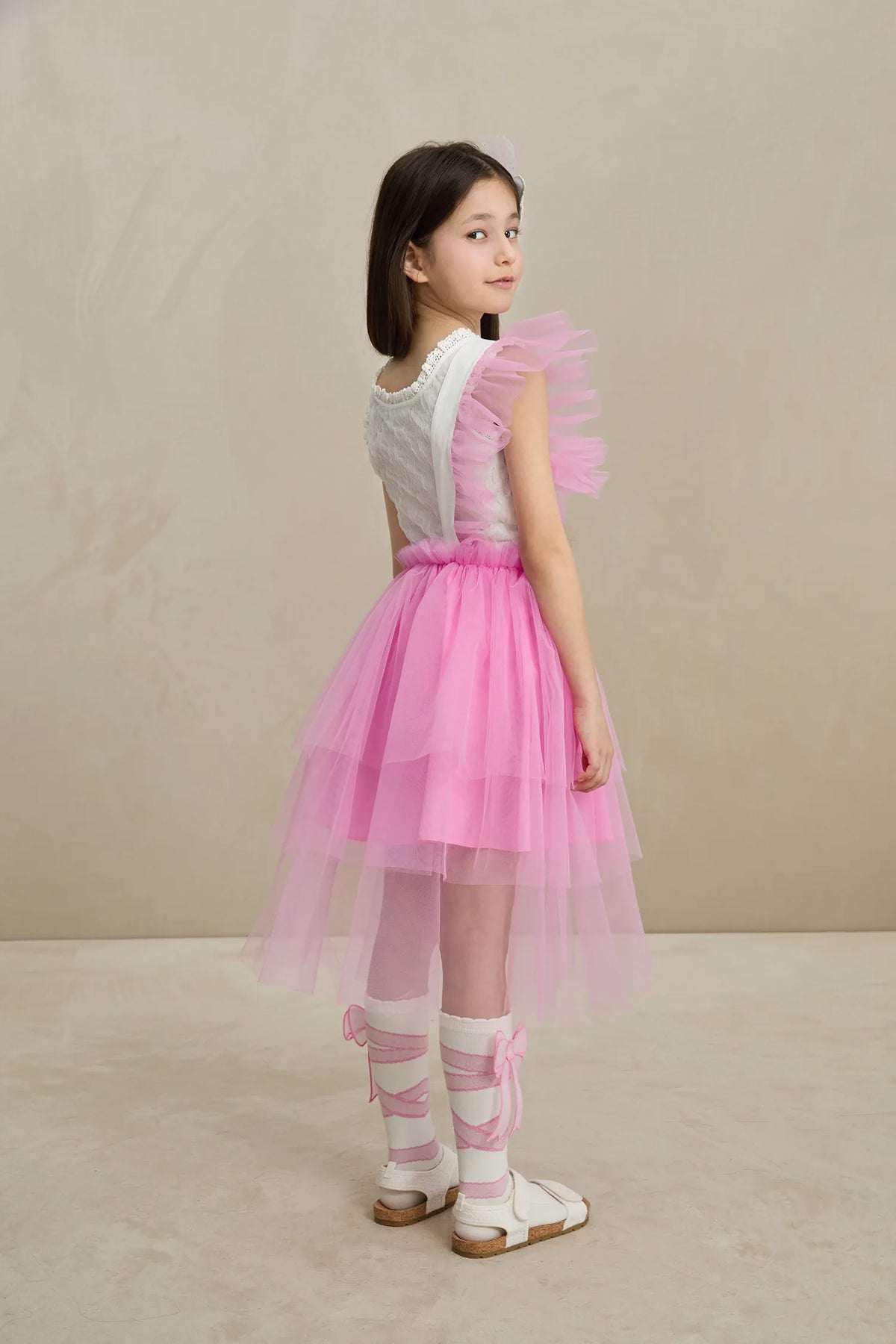 Poco Blush 3D Swan Head Mesh Suspender Dress