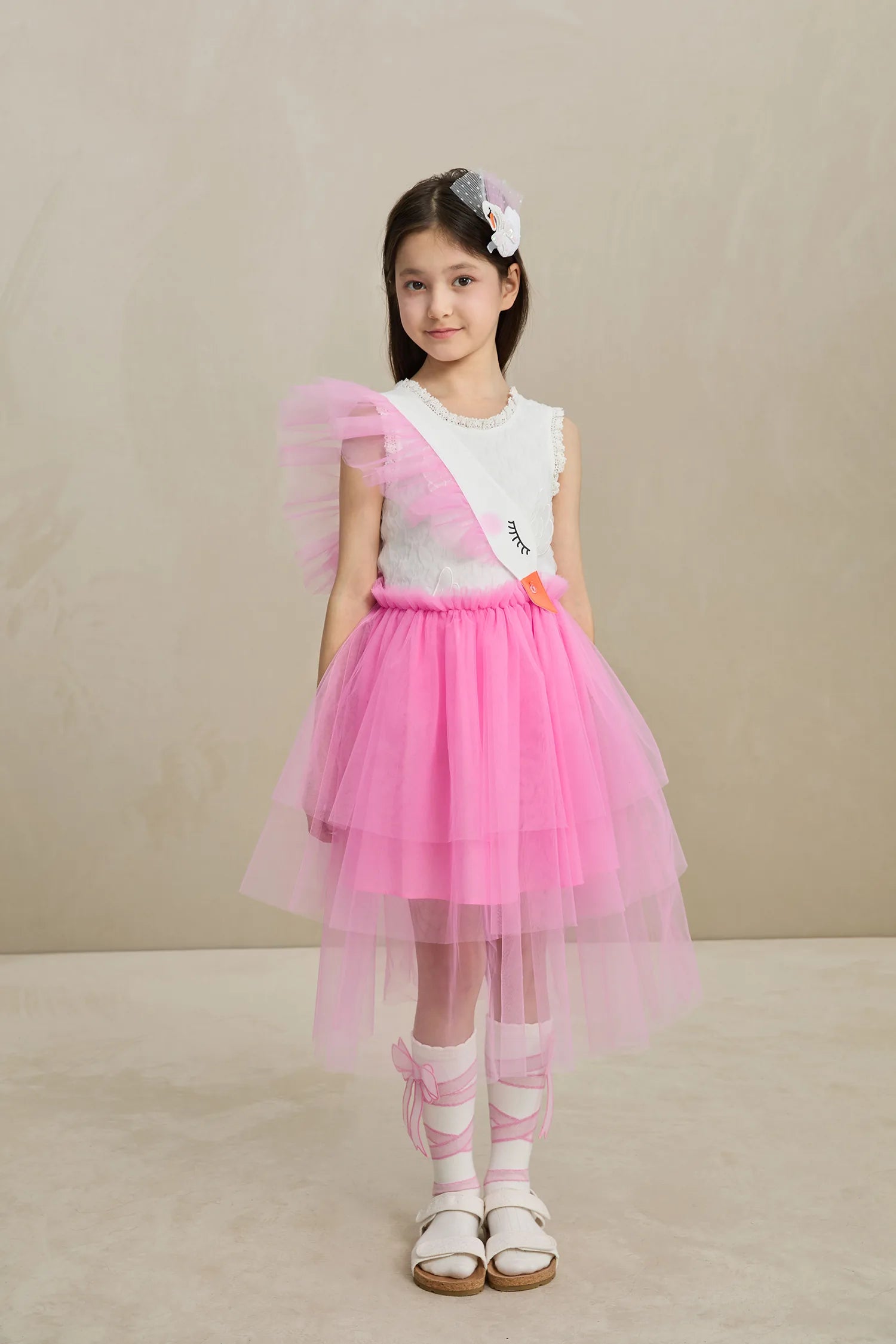 Poco Blush 3D Swan Head Mesh Suspender Dress