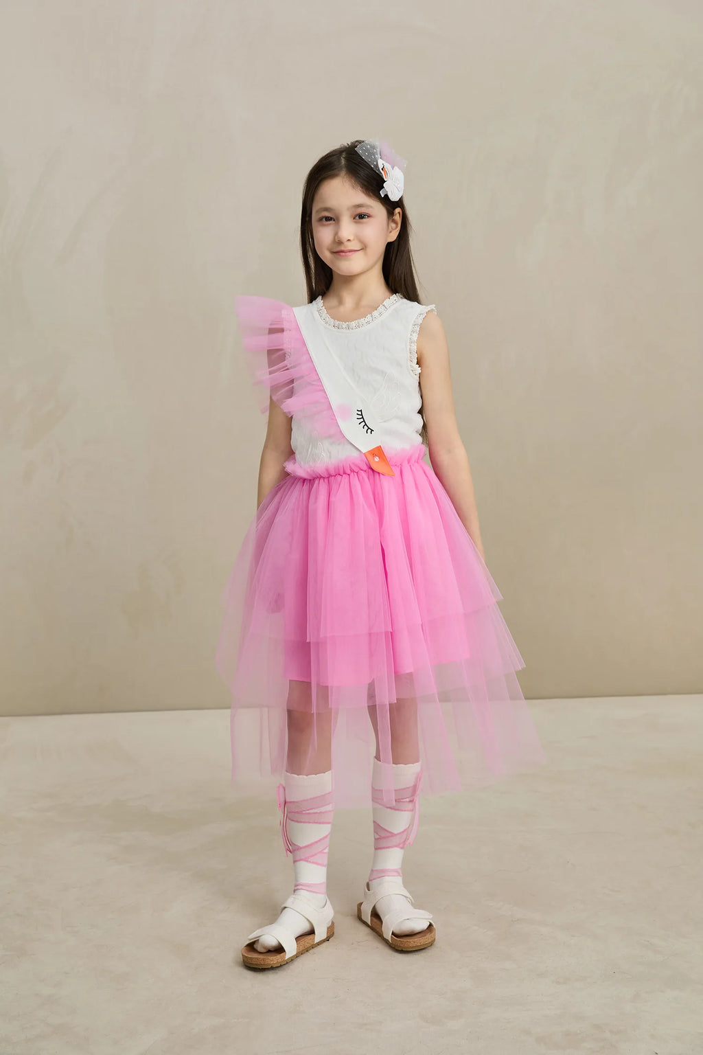 Poco Blush 3D Swan Head Mesh Suspender Dress