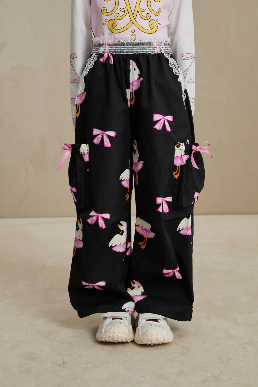 Swan Ribbon Print Cargo Pants by Poco Blush, image 9