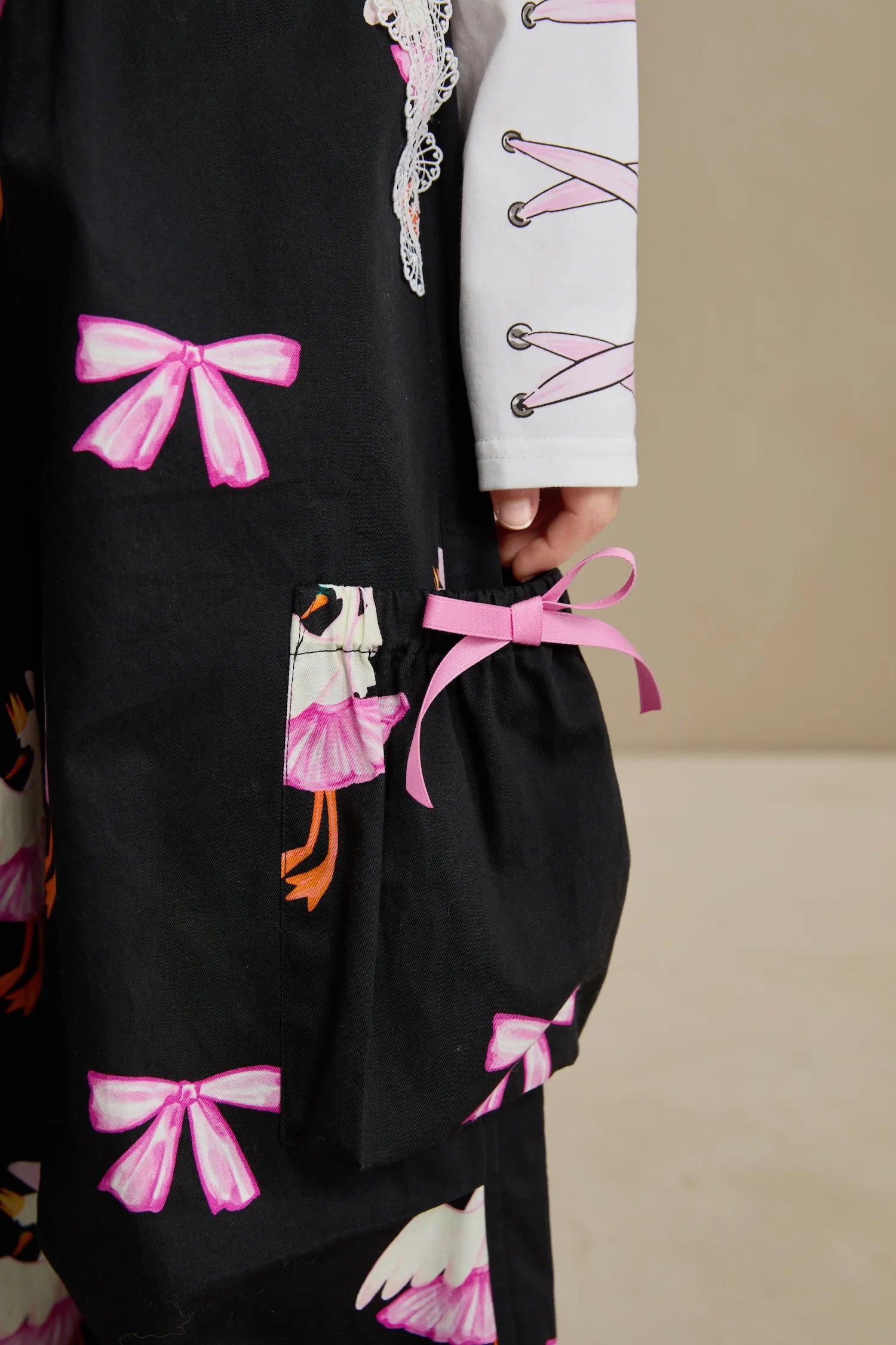 Poco Blush Swan Ribbon Print Cargo Pants