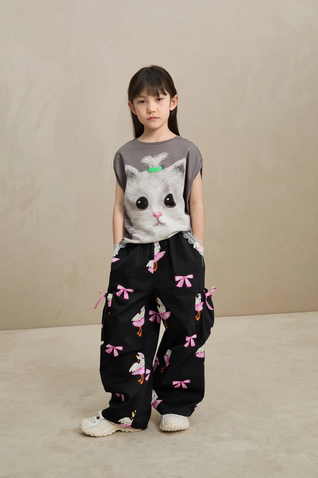 Poco Blush Swan Ribbon Print Cargo Pants