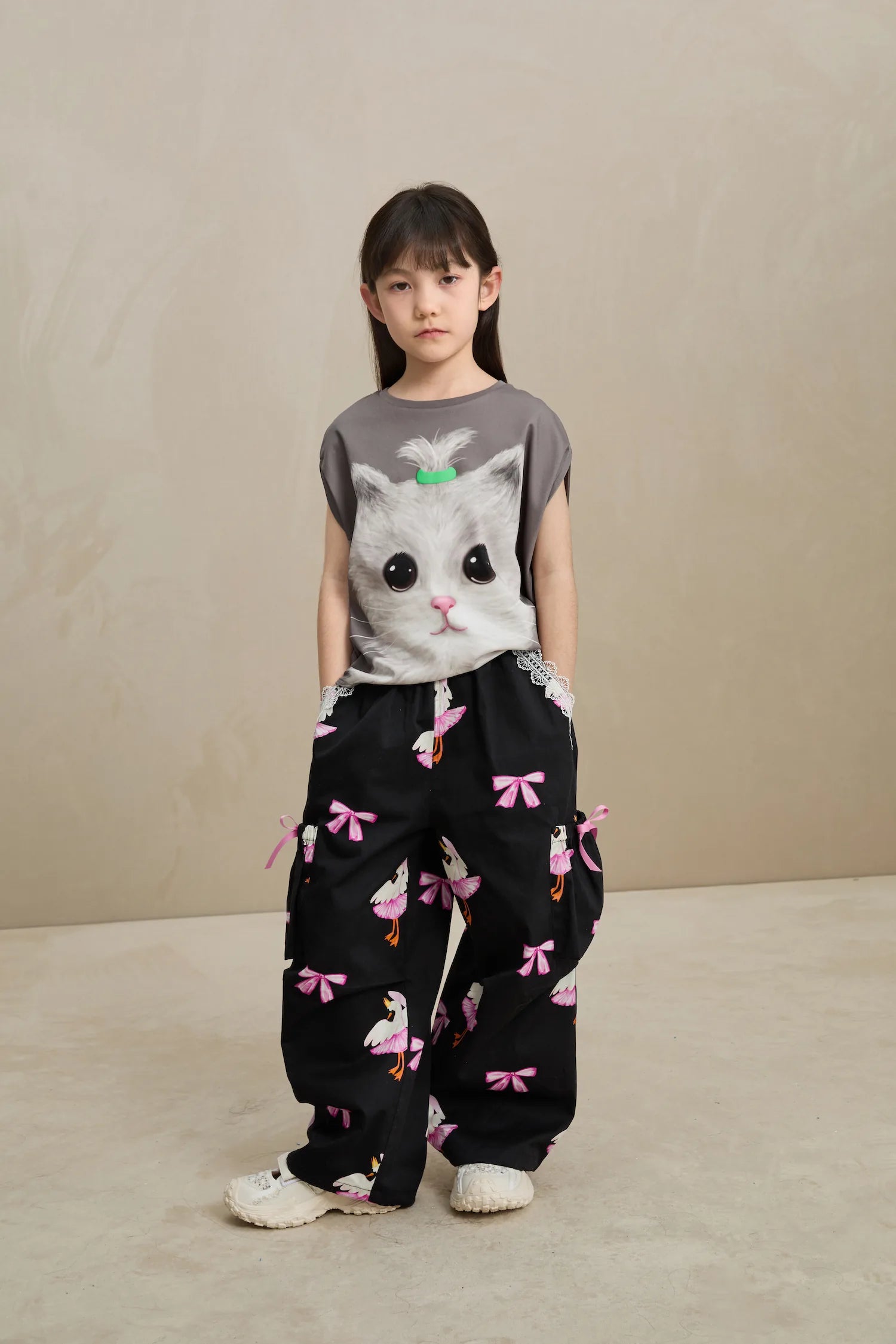 Poco Blush Swan Ribbon Print Cargo Pants