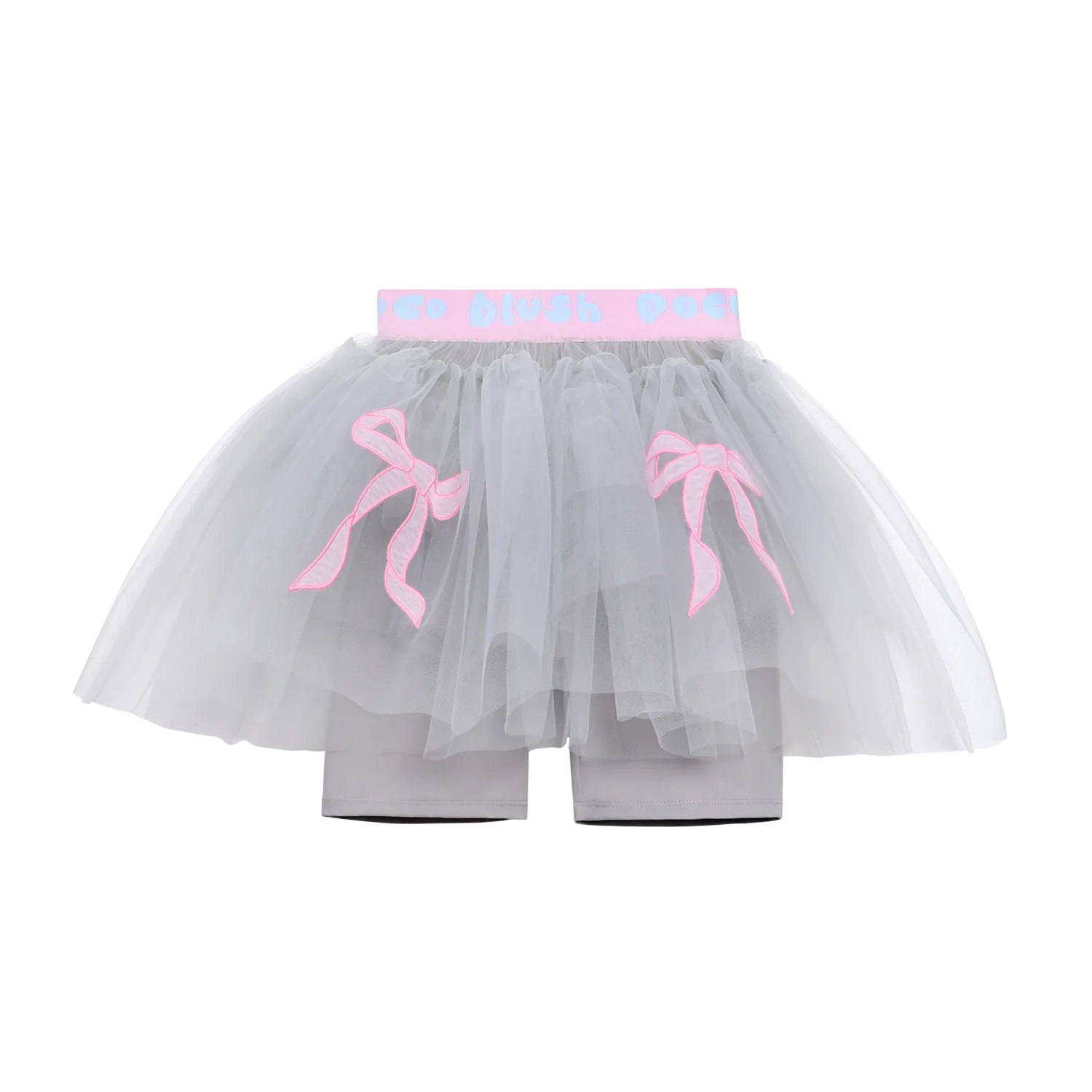 Poco Blush Tulle Ballet Skort with Bow Detail Gray